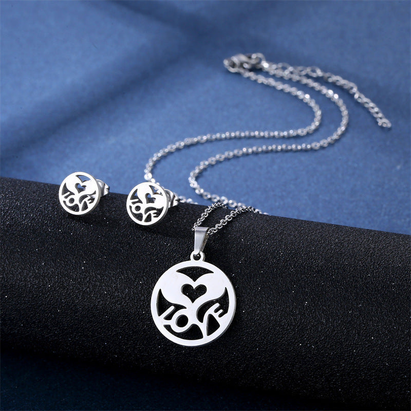 Stainless Steel Necklace Ear Stud Combination Suit Weloria