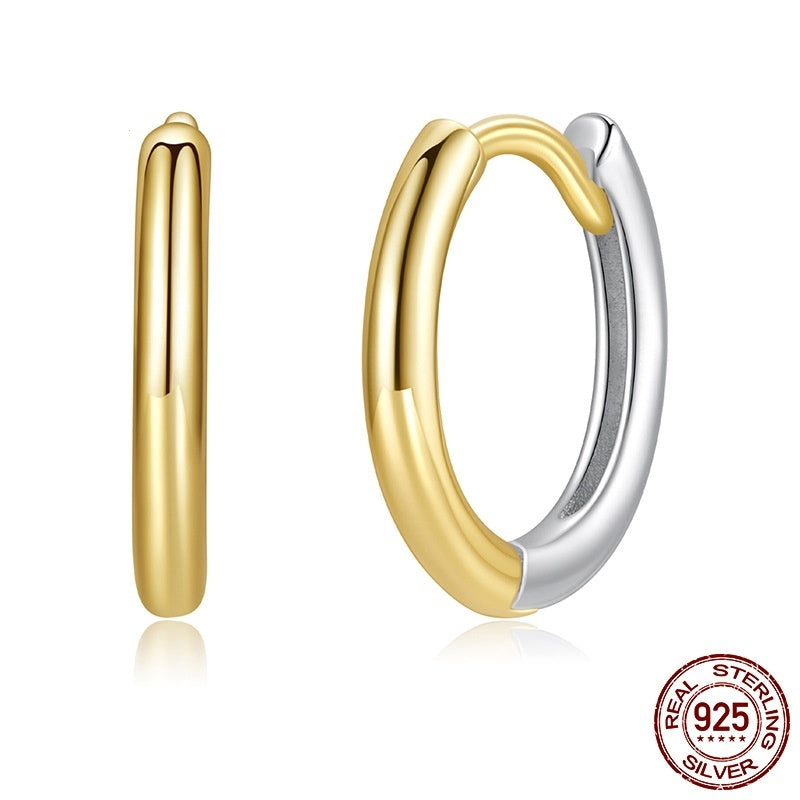 S925 Sterling Silver Gold And Silver Two-tone Ear Clip Simple Earrings Weloria