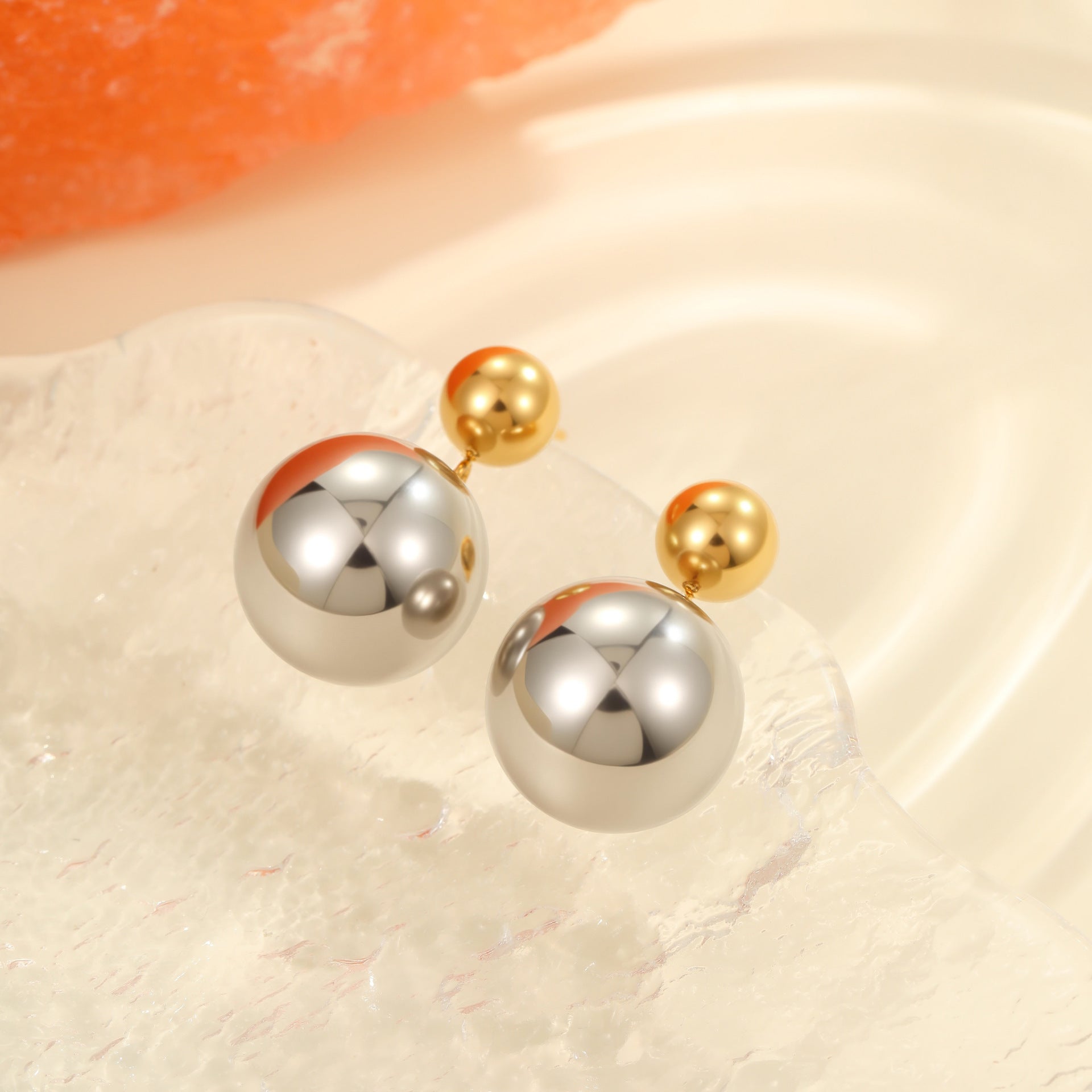 Round Beads Stainless Steel Color-block Ear Stud Weloria
