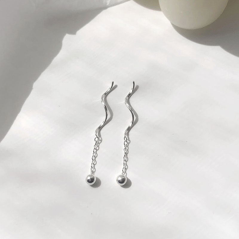 Niche Design S925 Silver Wavy Ball Hanging Earrings Weloria