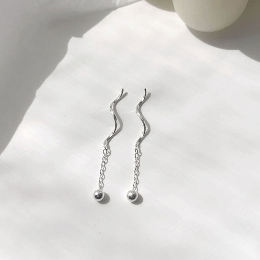 Niche Design S925 Silver Wavy Ball Hanging Earrings Weloria