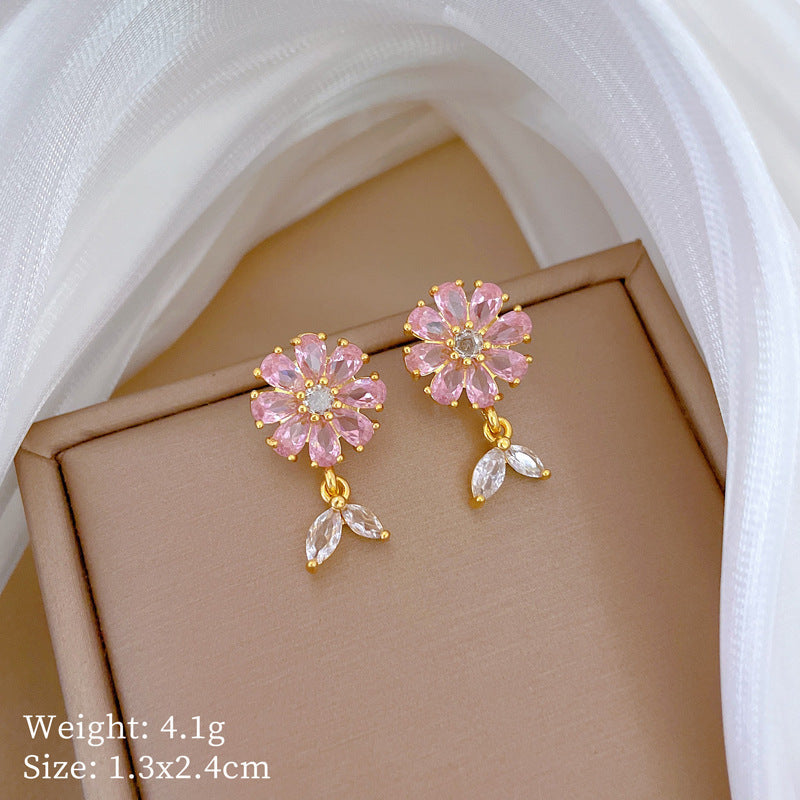 Necklace And Earrings Suite Light Luxury Full Diamond Flowers Weloria