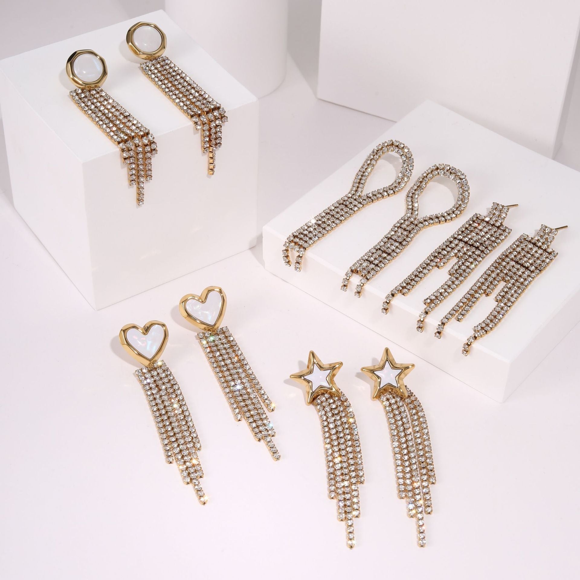 Diamond Tassel Love Stainless Steel Earrings Weloria
