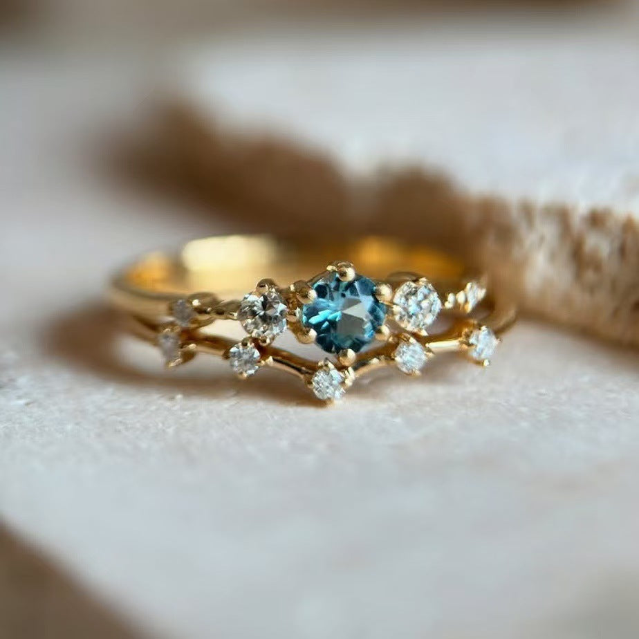 Couple Sea Blue Diamond Simple Jewelry Ring Female Weloria