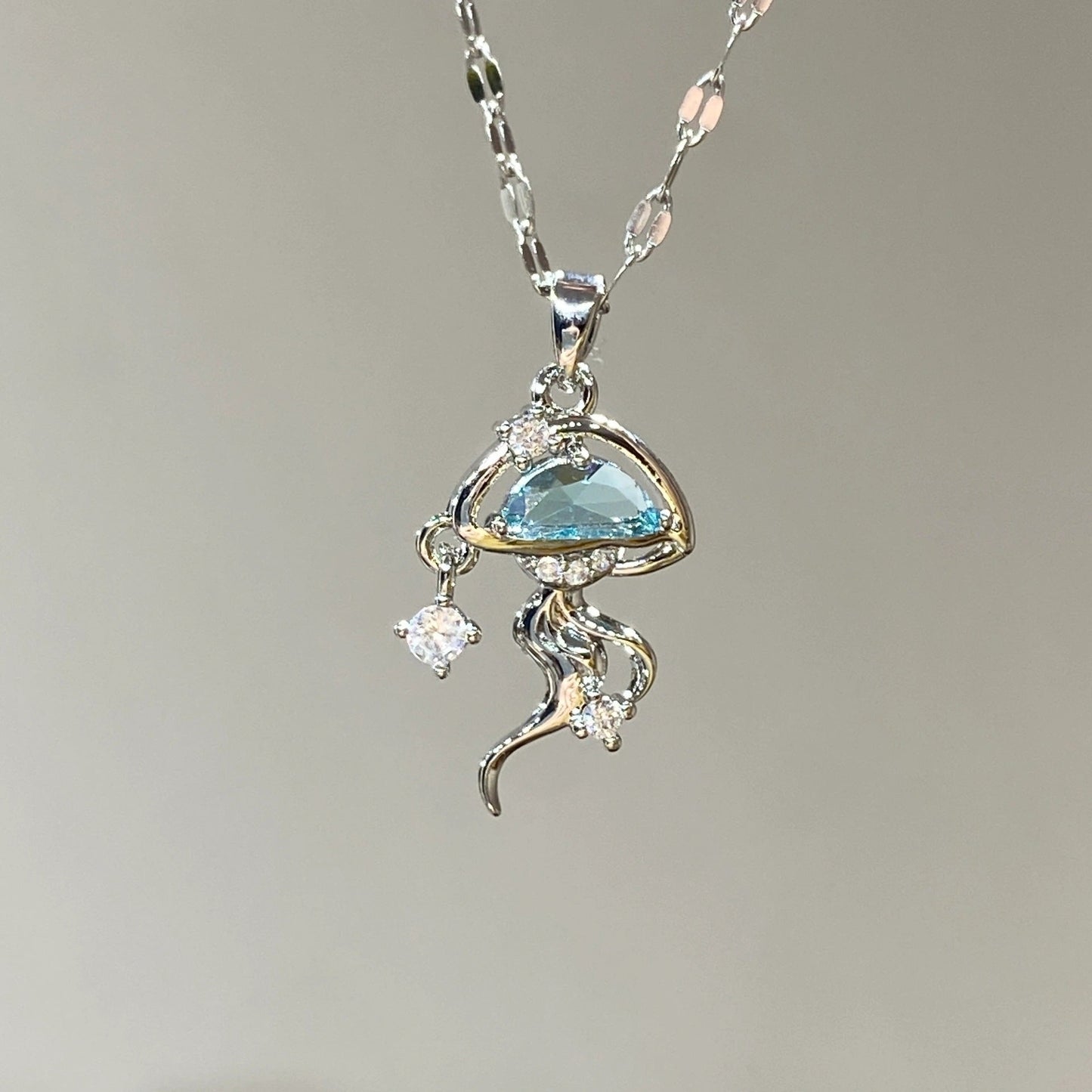 S925 Sterling Silver Blue Jellyfish Necklace Weloria