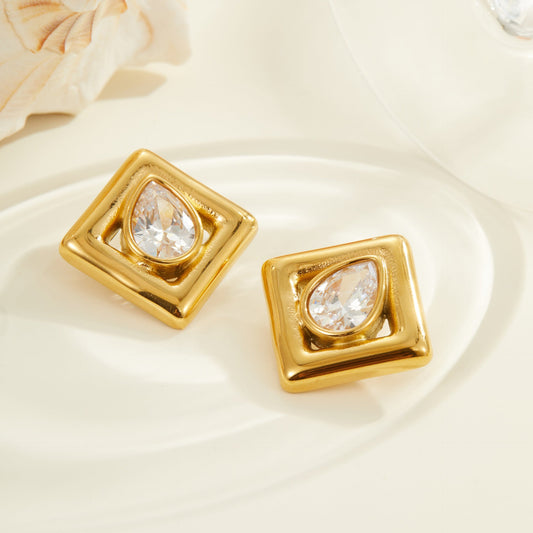 Inlaid Water Drop Zircon Stainless Steel Studs Weloria