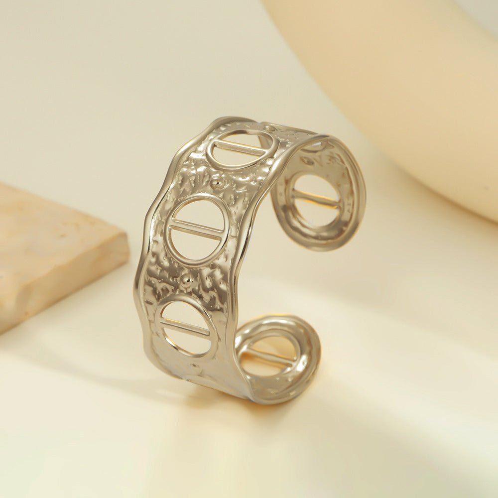 Stainless Steel Wide Hollow Exaggerated Bracelet Geometric Ellipse Weloria