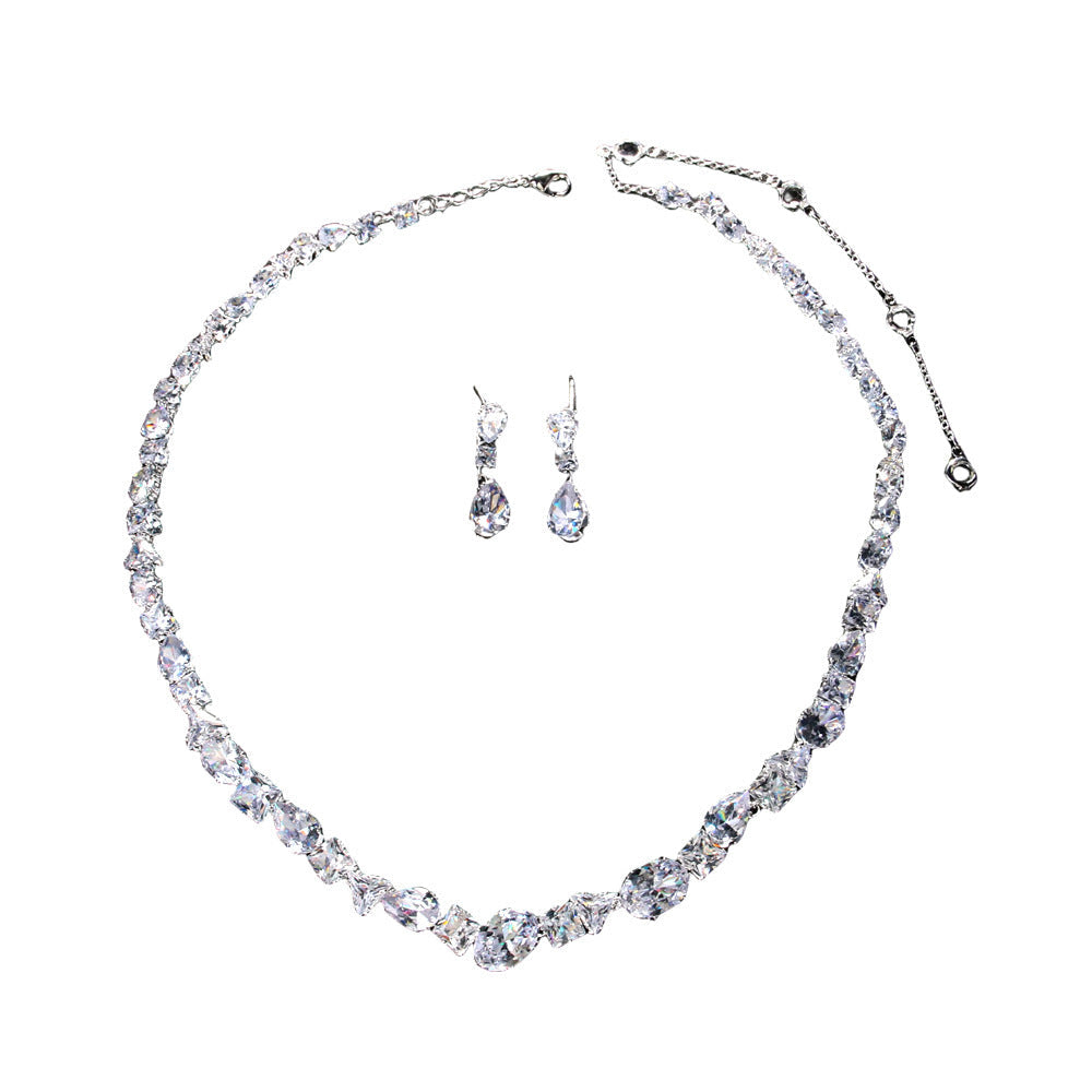 Simple Full Rhinestone Zircon Necklace And Earrings Suite Weloria