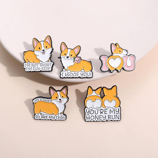 Orange Animal Corgi Dog Metal Brooch Clothing Accessories Weloria