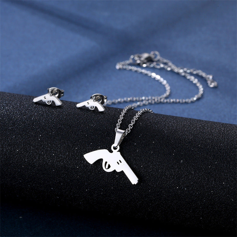 Stainless Steel Necklace Ear Stud Combination Suit Weloria