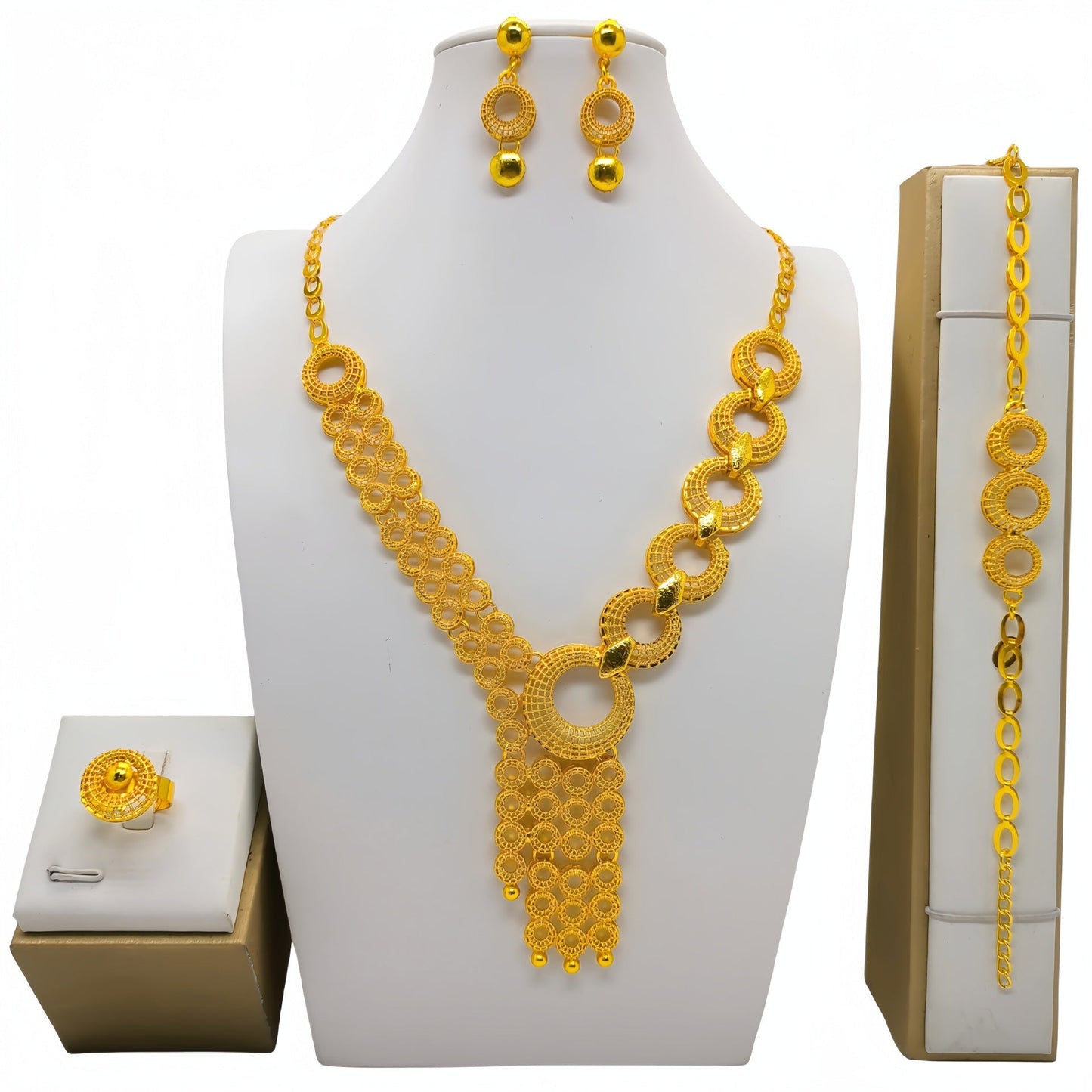 Saudi Arabia 24k Gold Accessories African Bridal Necklace Earring Ring Bracelet Suit Weloria