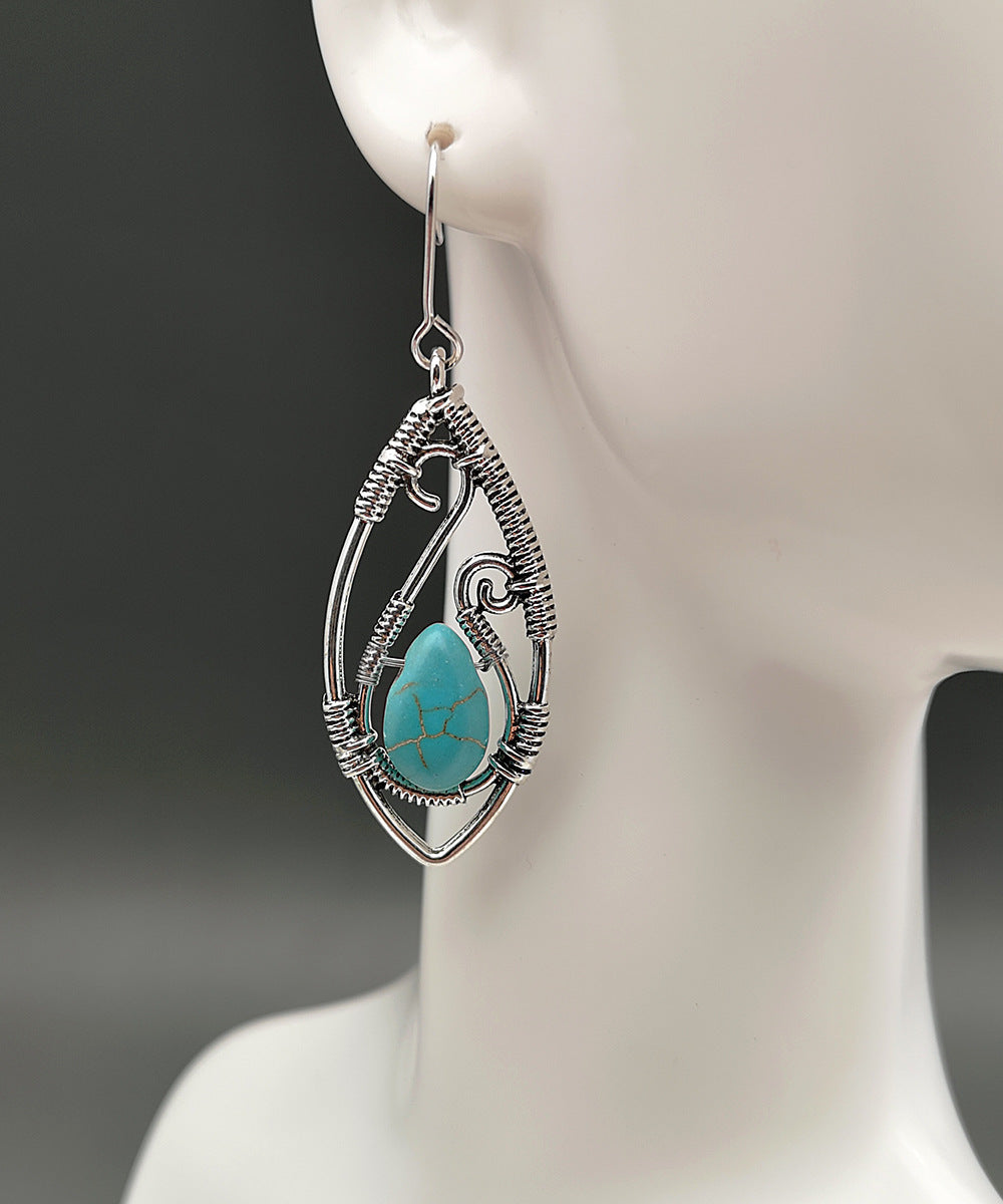 Creative Lapis Retro Silver String Winding Turquoise Earrings Weloria
