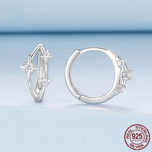 Simple S925 Sterling Silver Eight-pointed Stars Ear Clip Earrings Weloria
