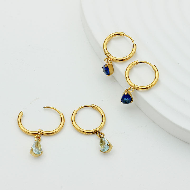 Drop-shaped Zircon Earrings Women's Stainless Steel Light Luxury High Sense Weloria