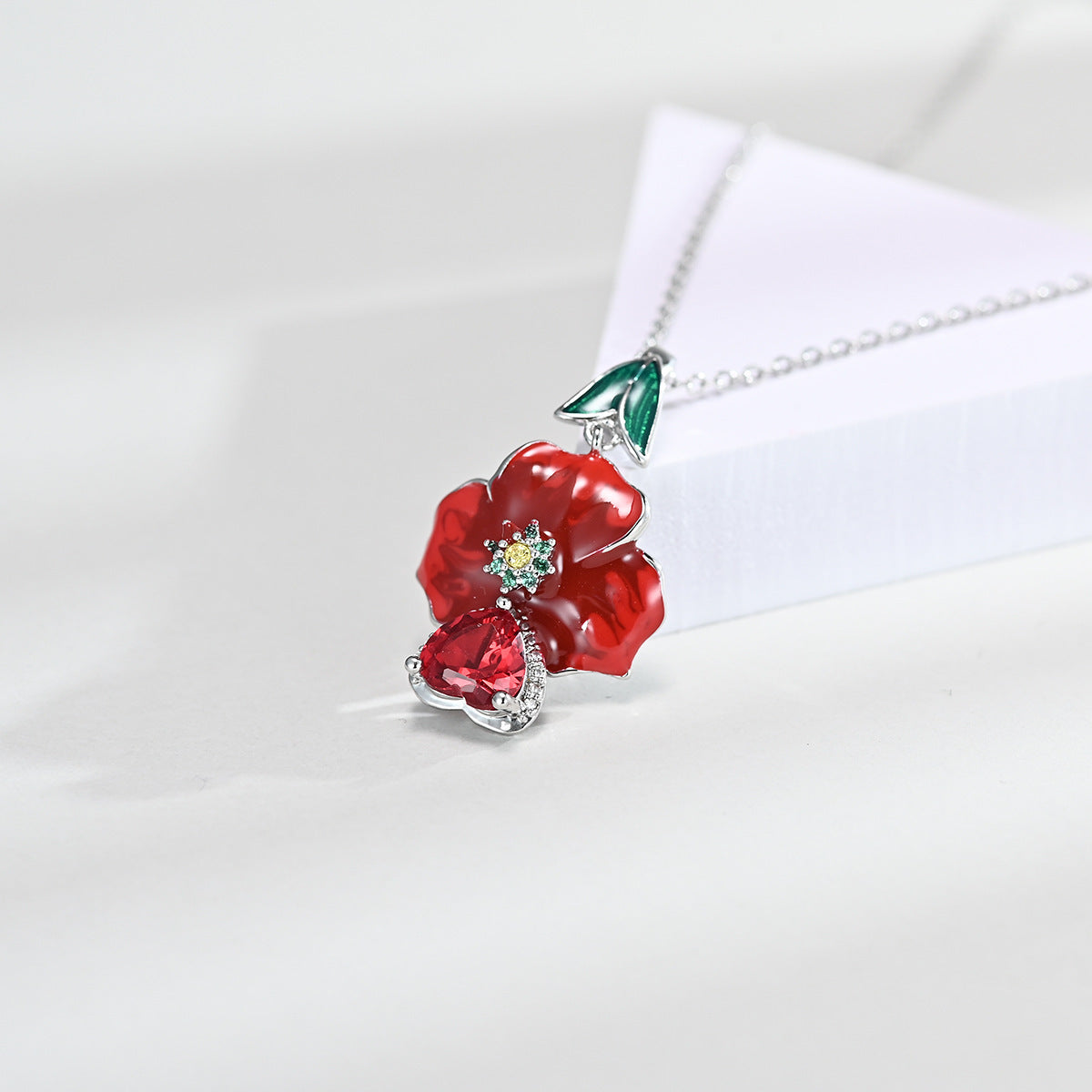 Love Heart-shaped Ring Enamel Epoxy Earrings Zircon Pendant Necklace Set Weloria