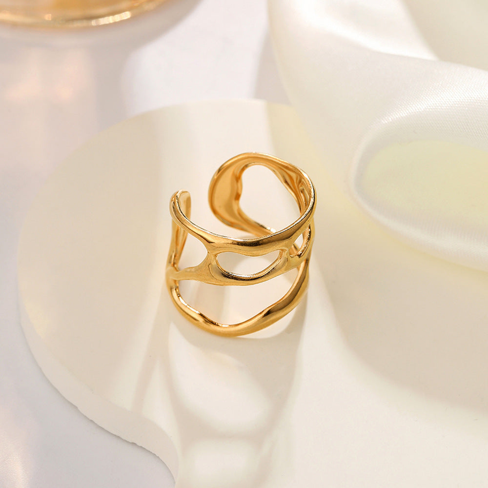 Fashion Retro Characteristic All-match Golden Open-end Hollow Ring Weloria