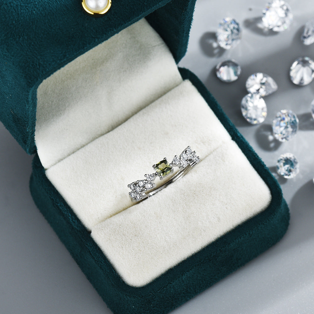French Exquisite Shining Green Zircon Ring For Women Weloria