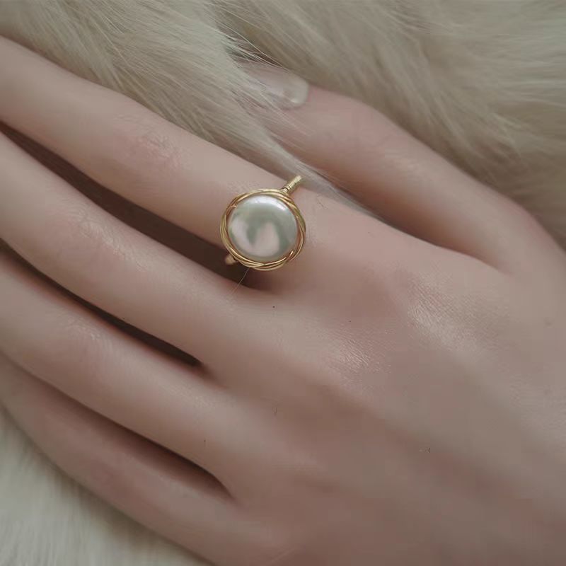 Freshwater Pearl Ring Copper-plated Gold Hand Winding Weloria