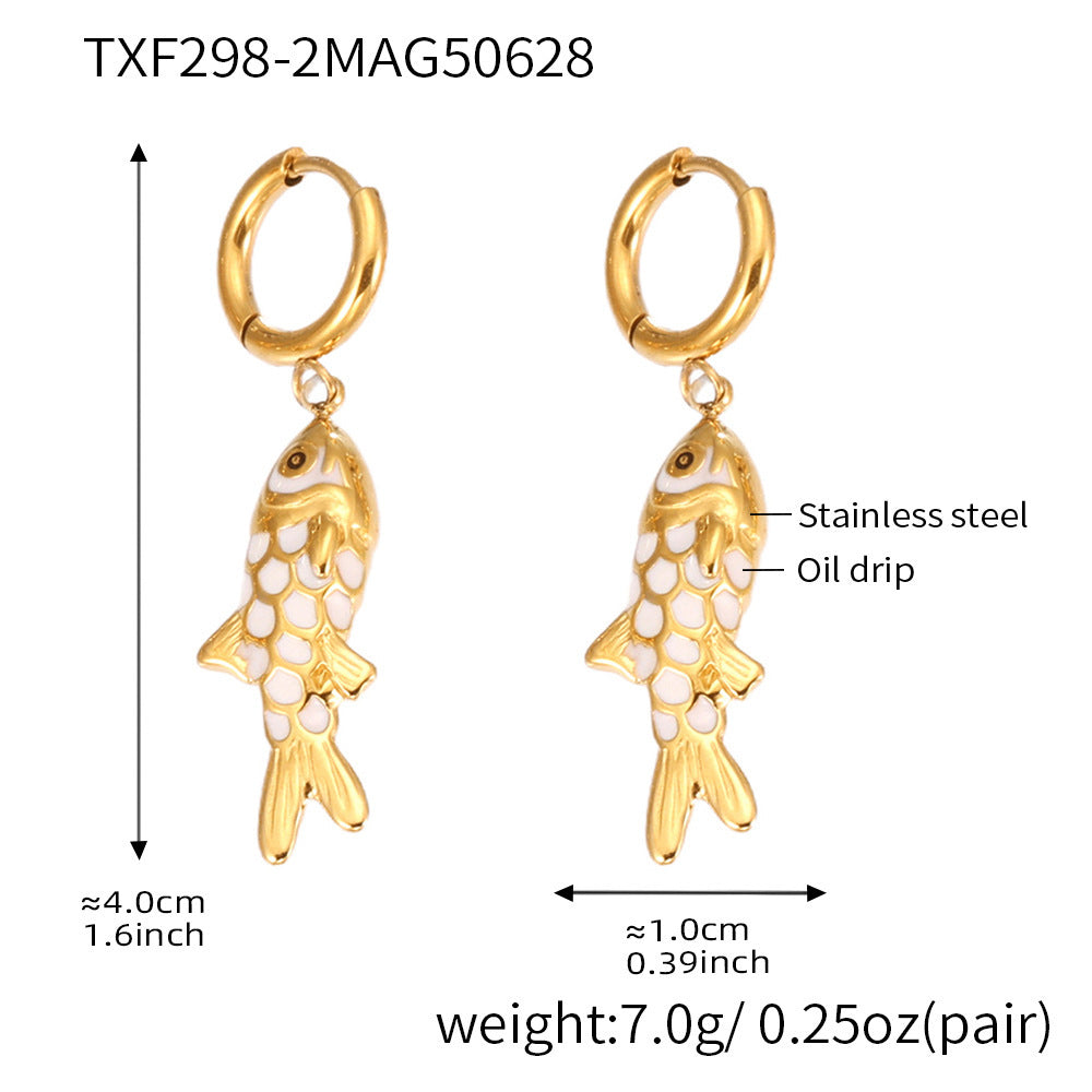 Stainless Steel Koi Pendant Necklace Earrings Jewelry Weloria
