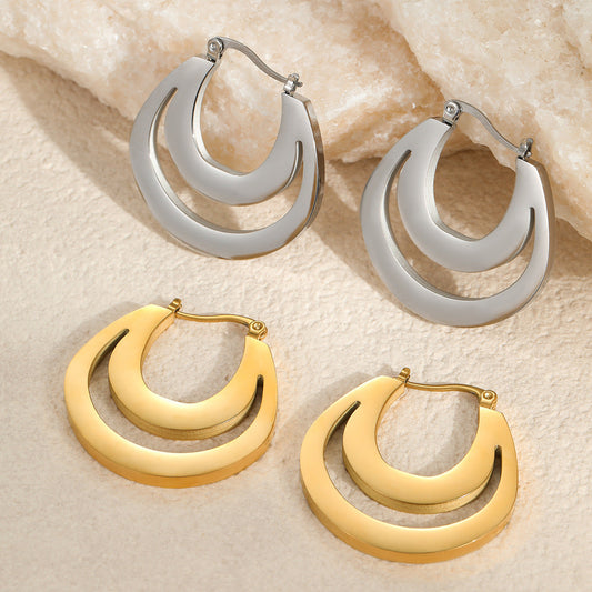 Metallic French Earrings Gold Plated Geometric Minimalist All-match Weloria