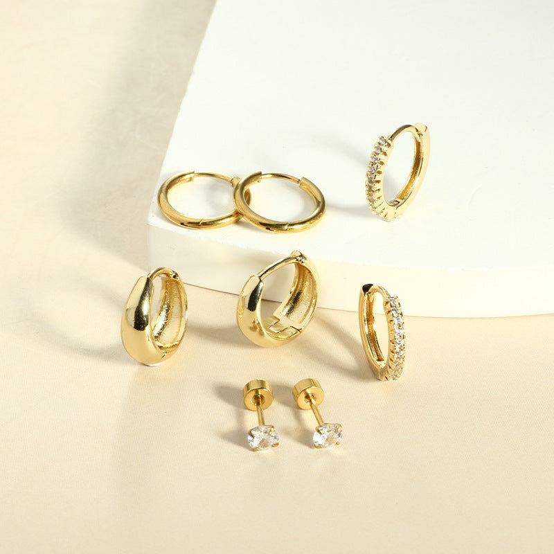 Geometric Zircon Thin Rod Opening Earring Eardrop Real Gold Plated Stainless Steel Suit Weloria