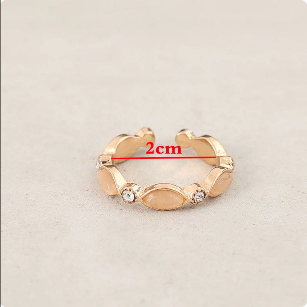 Oval Gemstone Inlaid Alloy Open Adjustable Ring Weloria