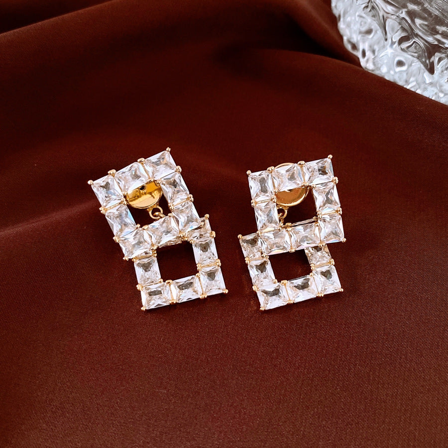 Zircon Square Hollow Women's Earrings Weloria