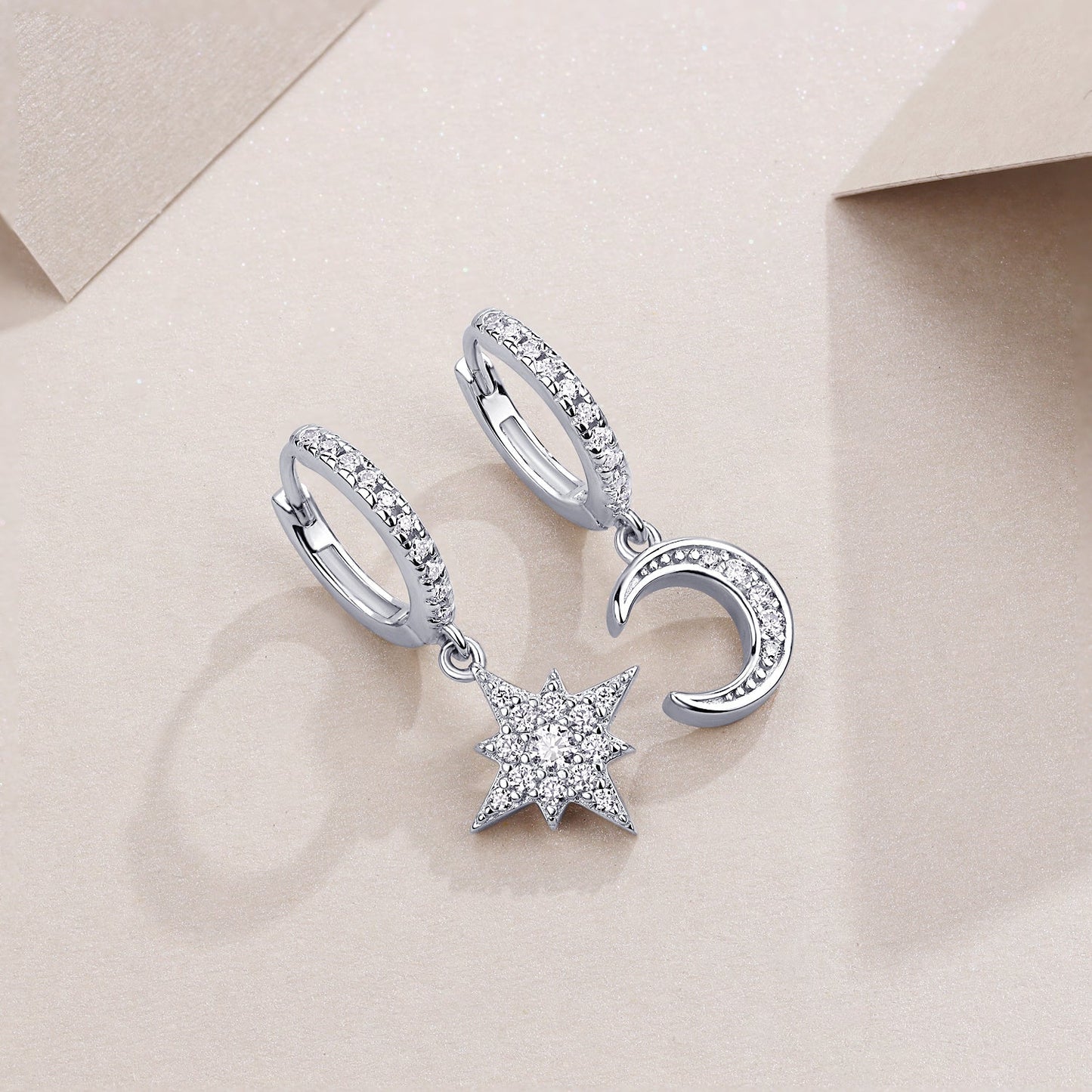 Star And Moon Interdependent - Fashionable Earrings And Stud Jewelry Set With Moissanite S925 Sterling Silver And Platinum-plated Diamonds Weloria