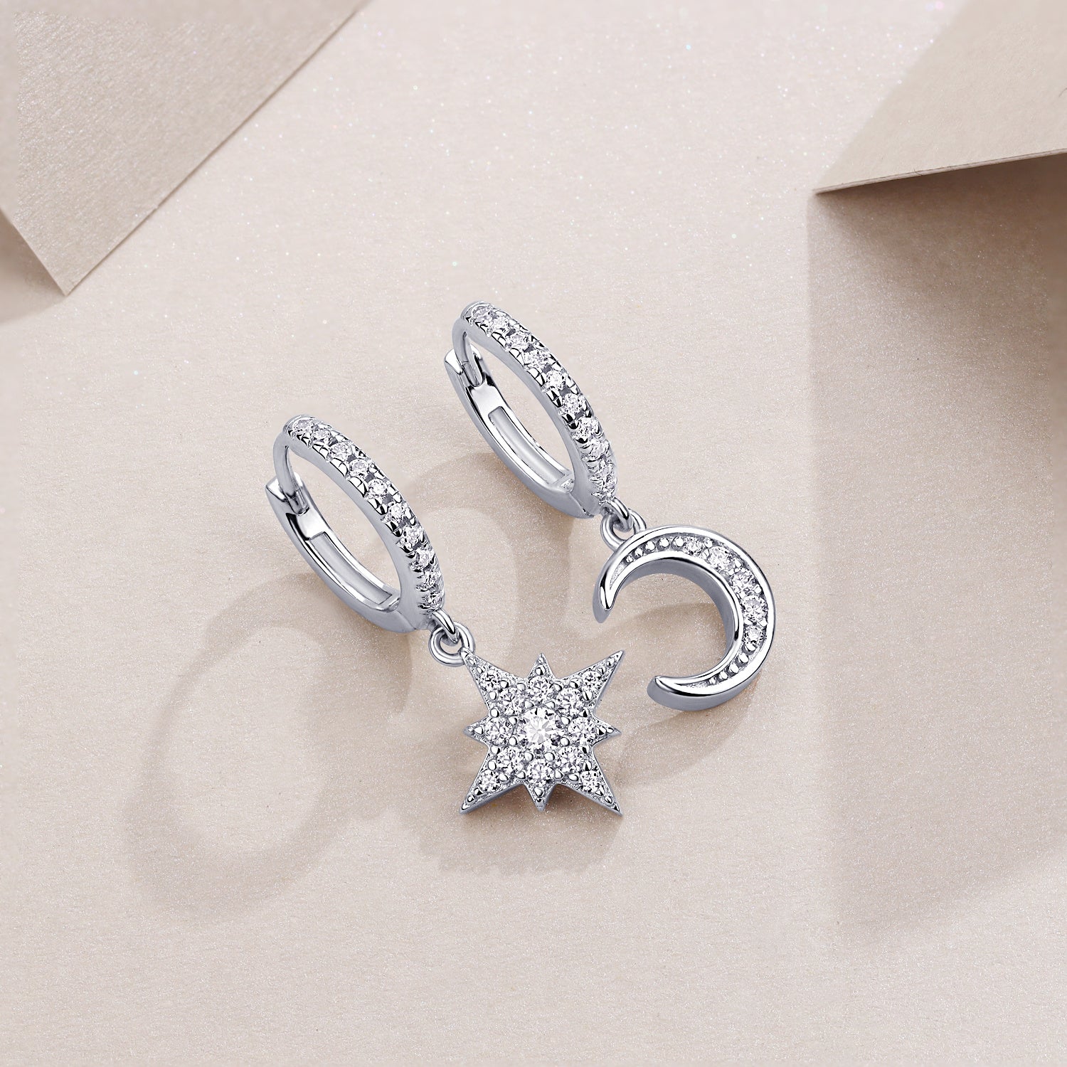 Star And Moon Interdependent - Fashionable Earrings And Stud Jewelry Set With Moissanite S925 Sterling Silver And Platinum-plated Diamonds Weloria