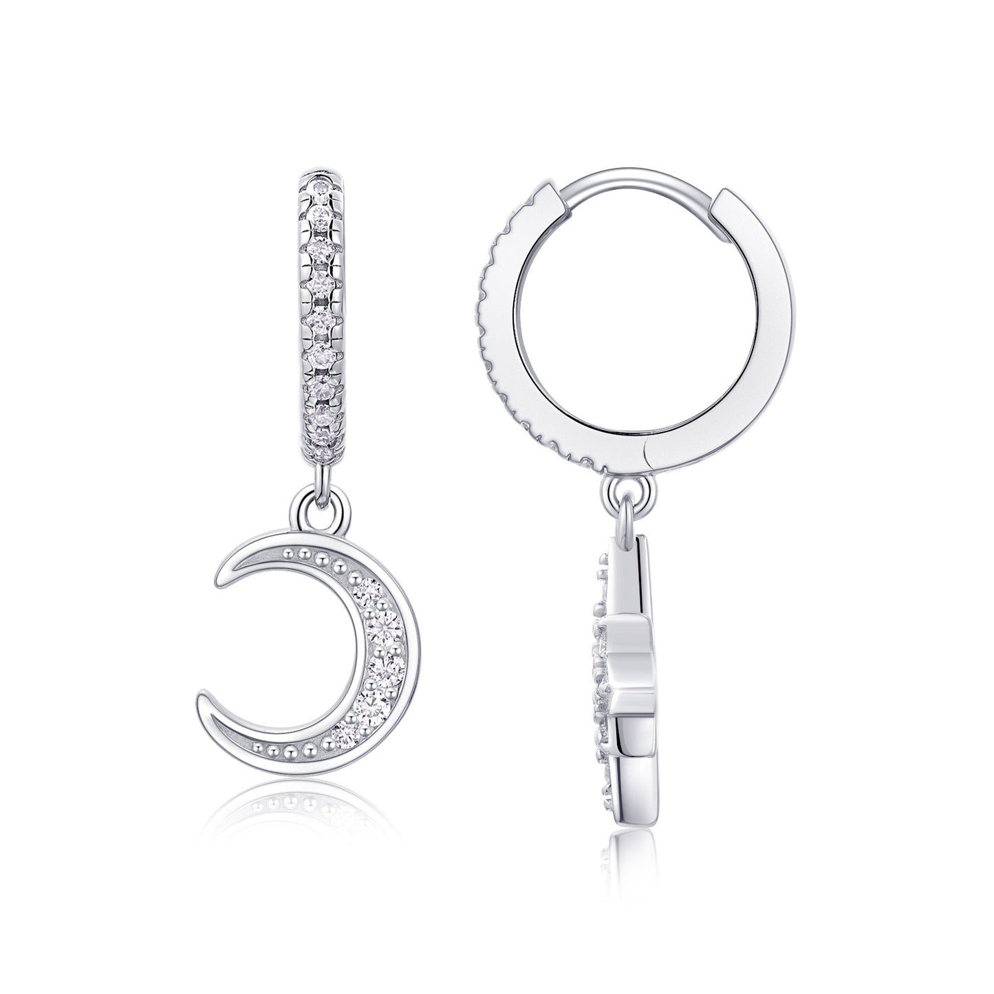 Star And Moon Interdependent - Fashionable Earrings And Stud Jewelry Set With Moissanite S925 Sterling Silver And Platinum-plated Diamonds Weloria