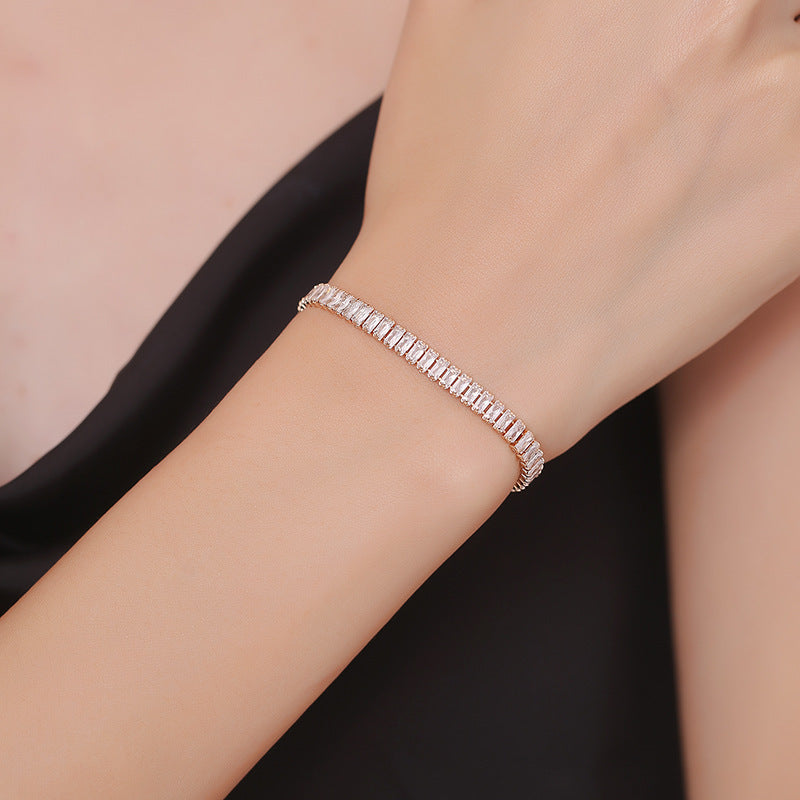 European And American Simple Rectangular Affordable Luxury Style Full Diamond Fashion All-match Bracelet Weloria
