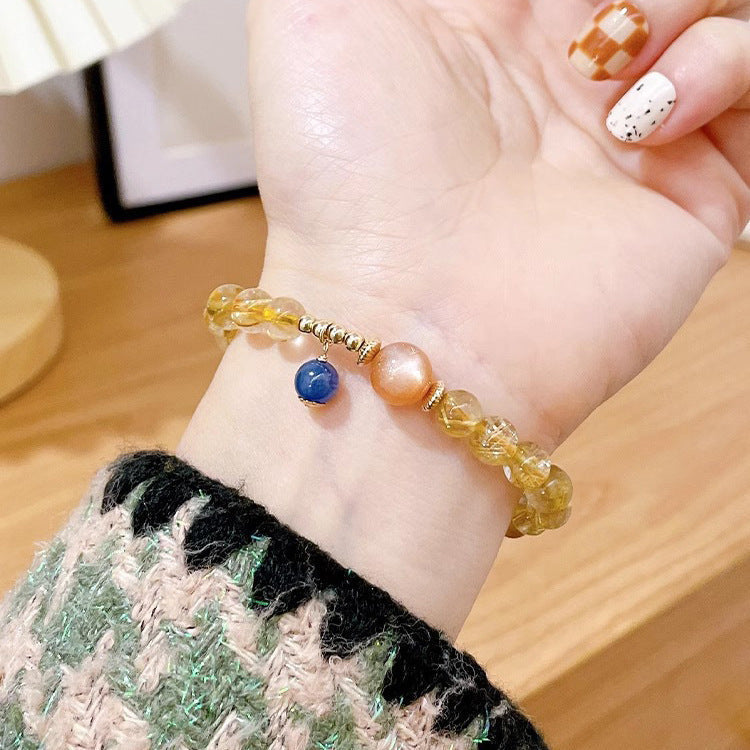 Natural Gold Rutilated Quartz Sunstone Bracelet Weloria