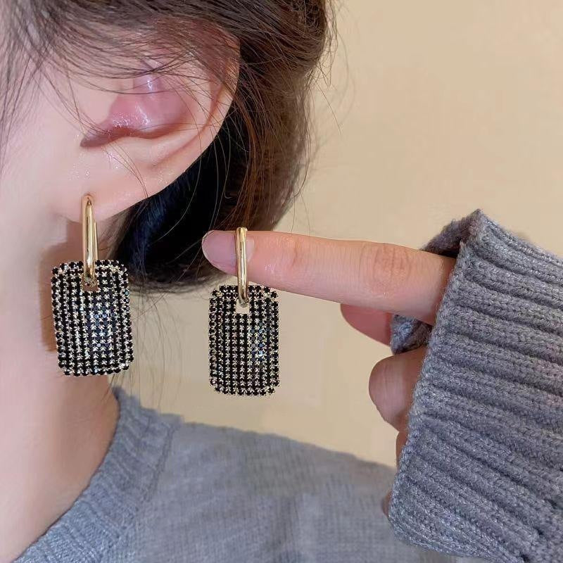 925 Silver Needle Exaggerated Geometric Full Diamond Earrings Weloria