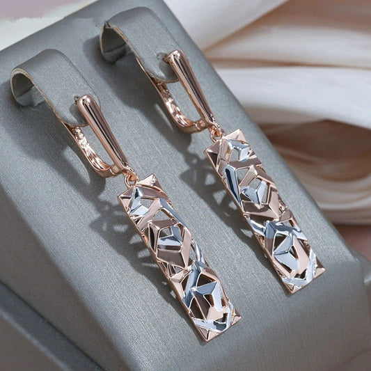 Elegant Rectangular Two-tone Hollow Stud Earrings Weloria