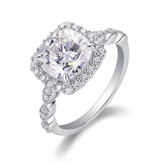 Gorgeous Square Diamond - Set With Moissan S925 Sterling Silver And Platinum-plated Diamond Ring, Fashionable Diamond Jewelry Weloria