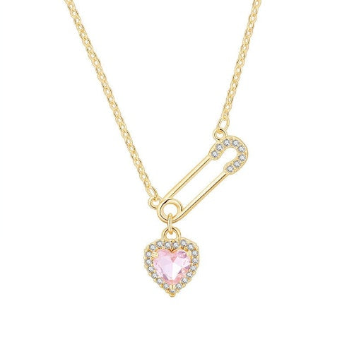 Rhinestone Heart-shaped Pin Necklace Special-interest Design Exquisite High-grade Light Luxury Clavicle Chain Weloria