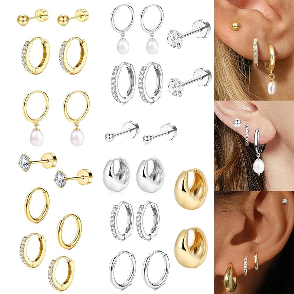 Geometric Zircon Thin Rod Opening Earring Eardrop Real Gold Plated Stainless Steel Suit Weloria