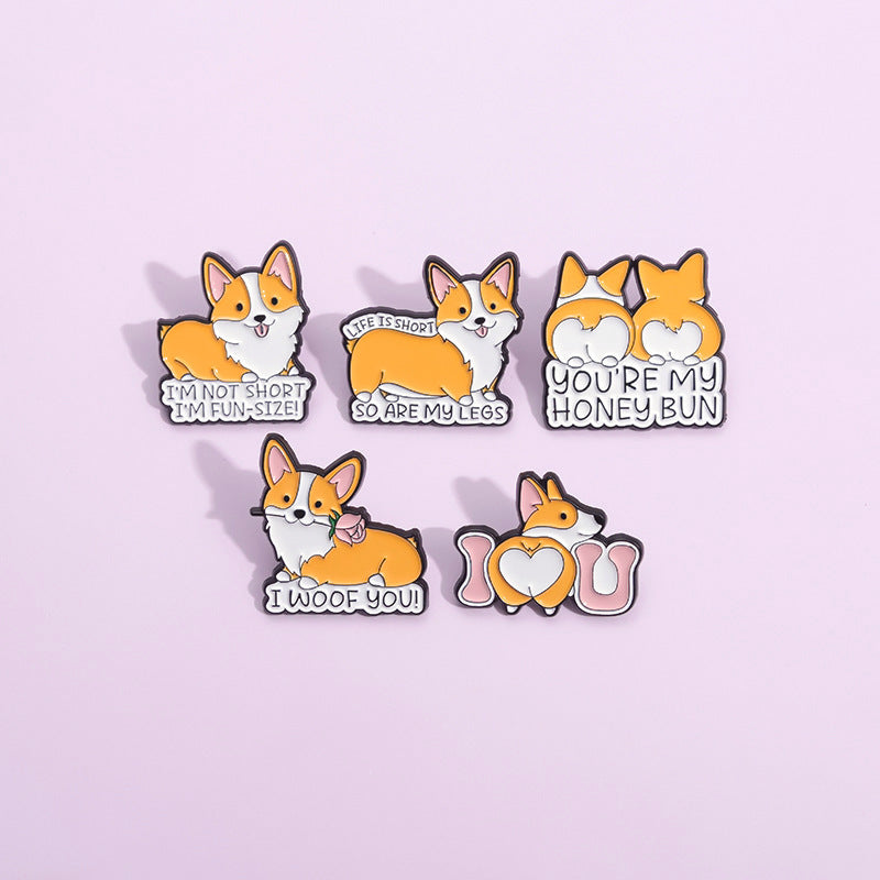 Orange Animal Corgi Dog Metal Brooch Clothing Accessories Weloria