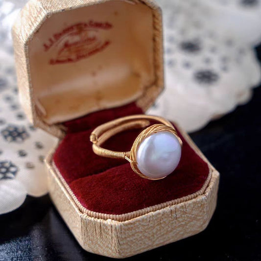 Freshwater Pearl Ring Copper-plated Gold Hand Winding Weloria