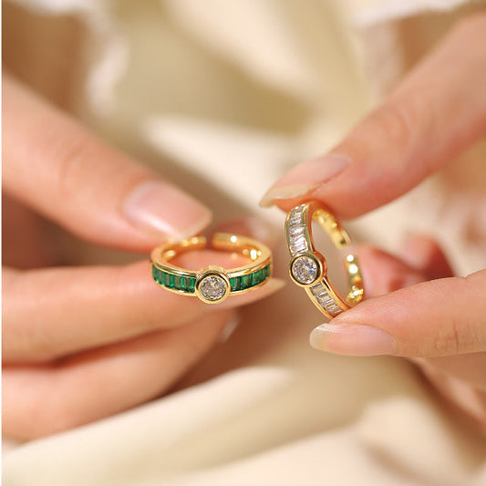 Ring Female European And American Micro Inlaid Emerald Zircon With Diamond Weloria