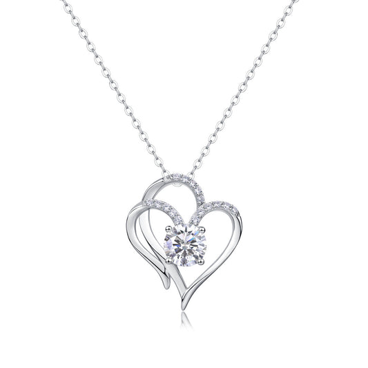 Heart To Heart - A Fashionable And Luxurious Diamond Jewelry Pendant Set With 1-carat Moissan Diamond S925 Sterling Silver And Platinum Plating Weloria