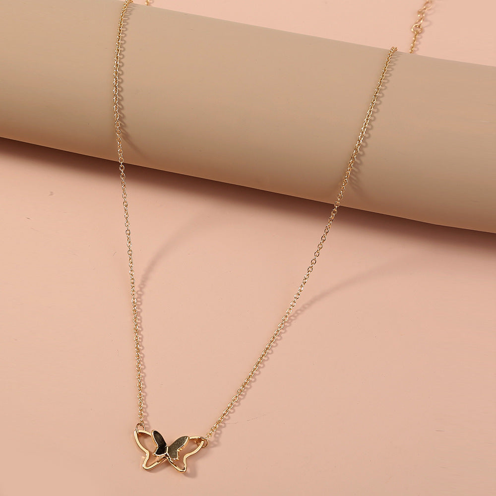Women's Fashion Simple Double-layer Metal Butterfly Pendant Necklace Weloria