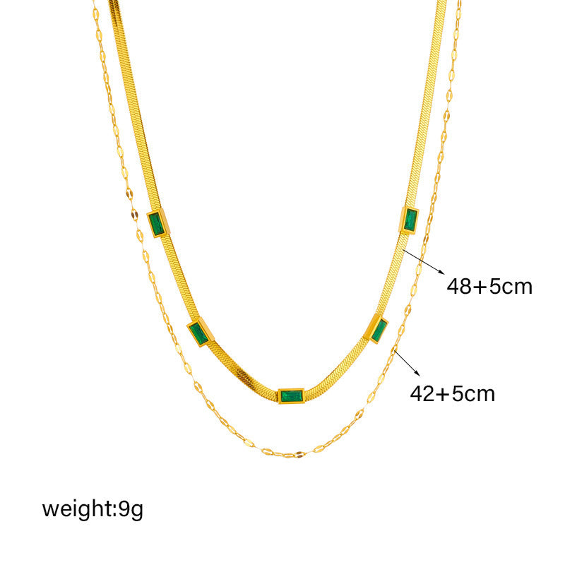 Fashion Retro High Class Elegant Double Layer Twin Blade Clavicle Chain Square Diamond Accessories Necklace Weloria
