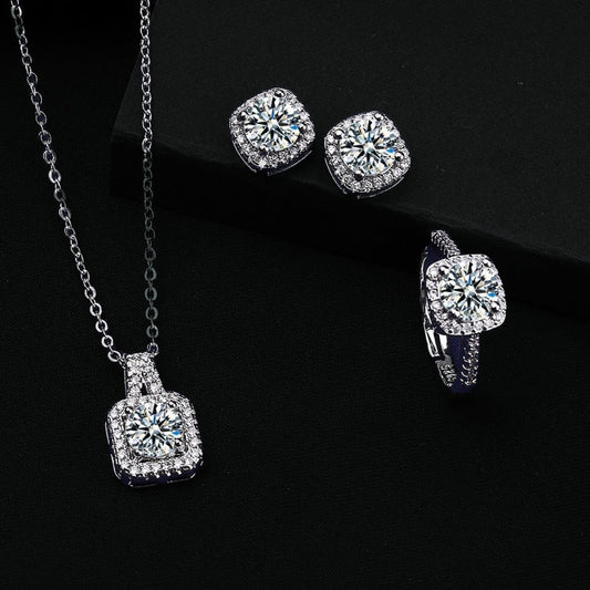 Square Bag Diamond Necklace Rings Ear Studs Suit Weloria