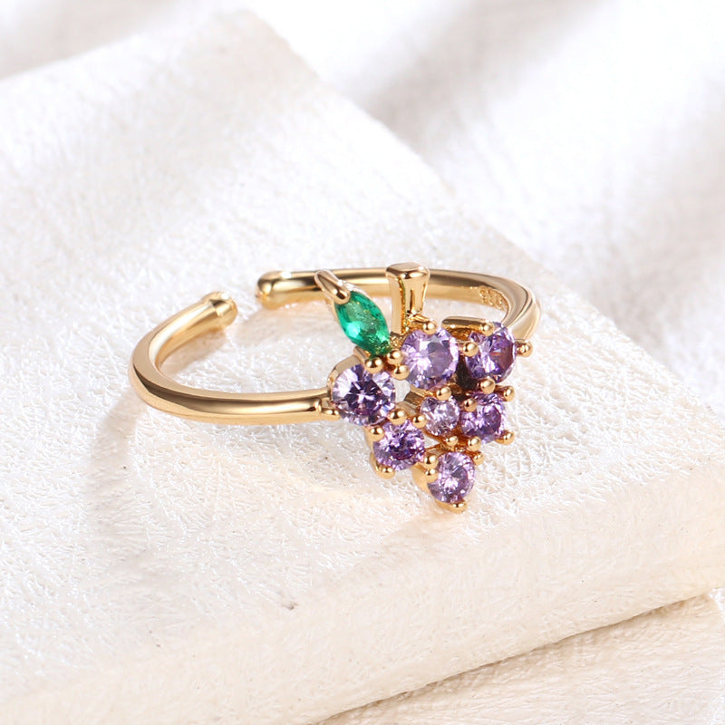 Cute Fruit Grape Copper Ring Simple Temperament Stackable Women Weloria