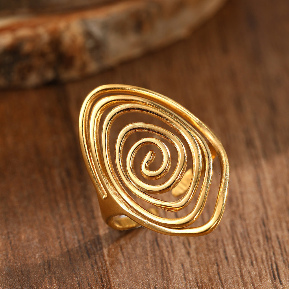 Geometric Spiral Laid Open Ring For Men And Women Retro High Sense Weloria