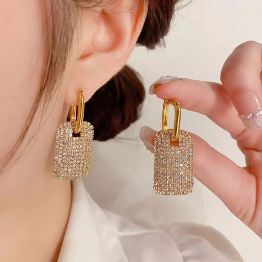 925 Silver Needle Exaggerated Geometric Full Diamond Earrings Weloria