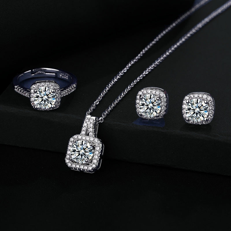 Square Bag Diamond Necklace Rings Ear Studs Suit Weloria