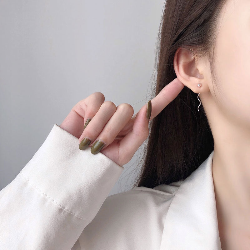 Niche Design S925 Silver Wavy Ball Hanging Earrings Weloria