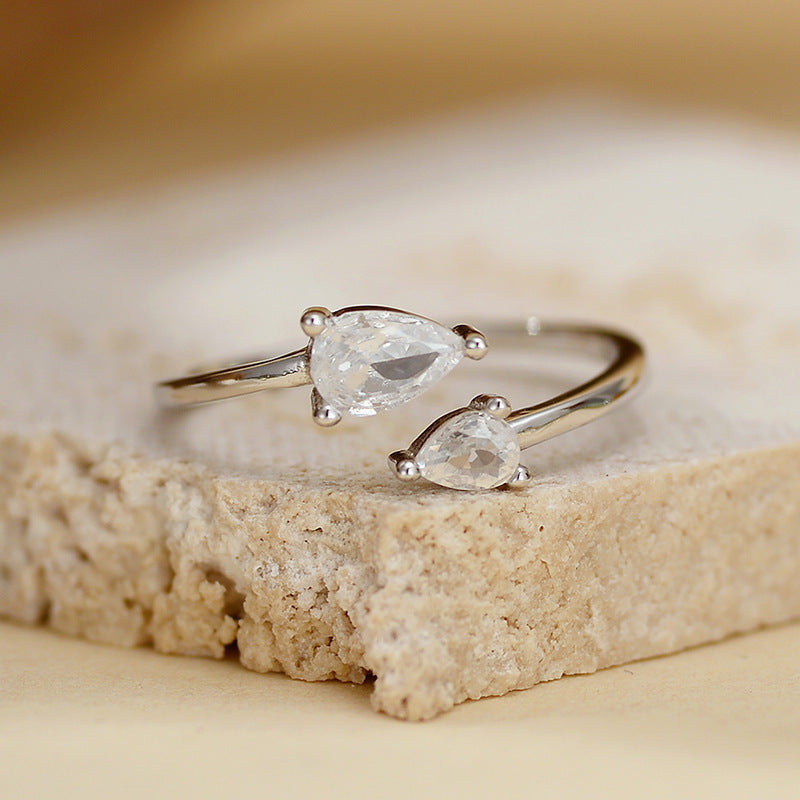 Silver Water Drop Zircon Opening Light Luxury Fashion Commuter Neutral Ring Weloria
